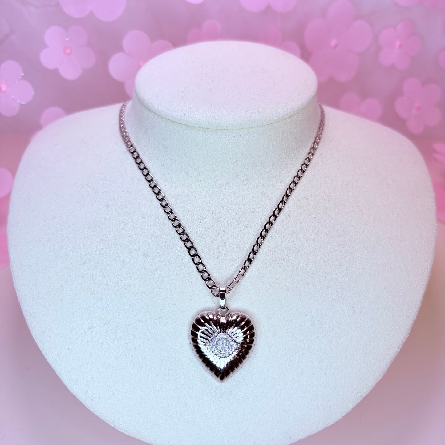 talia silver evil eye heart necklace