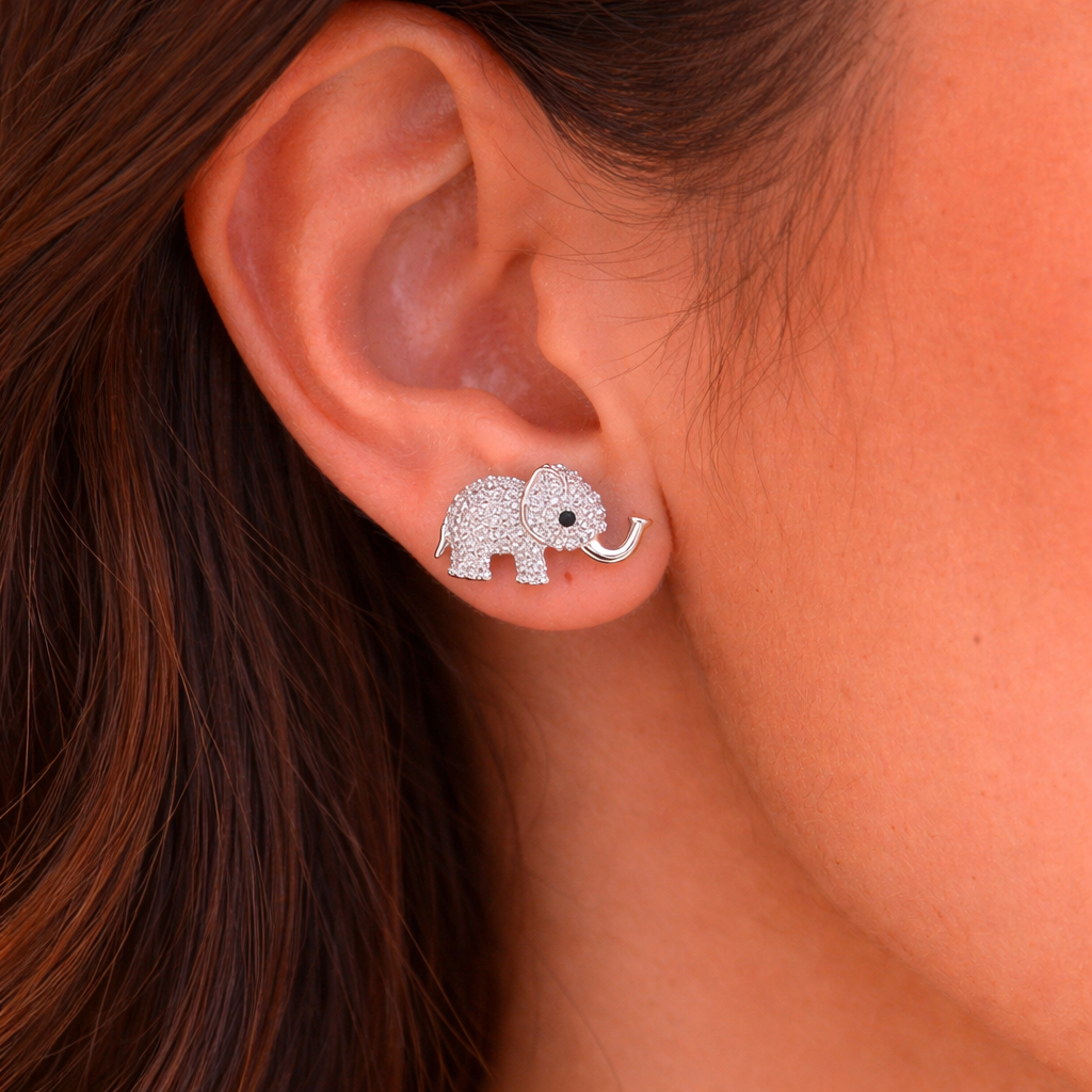 silver baby elephant sparkle studs