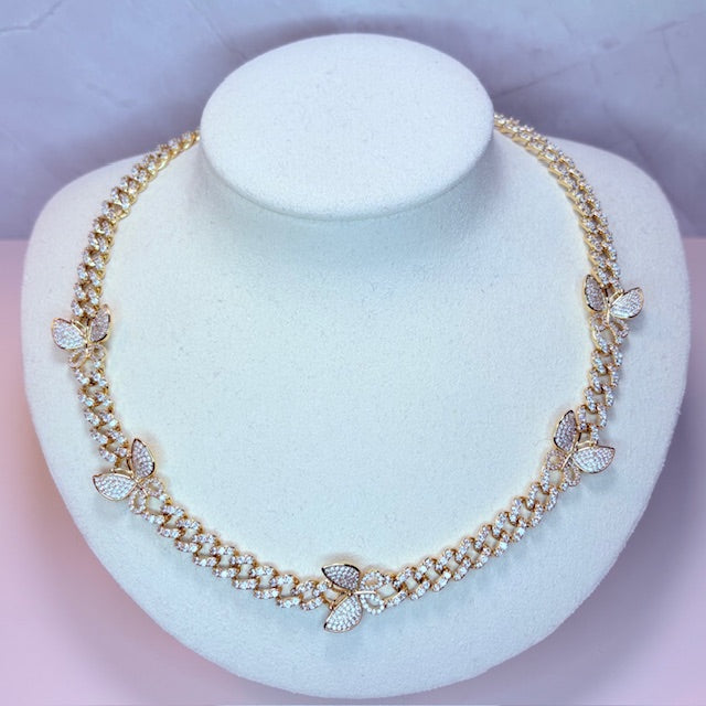 cuban bling butterfly necklace