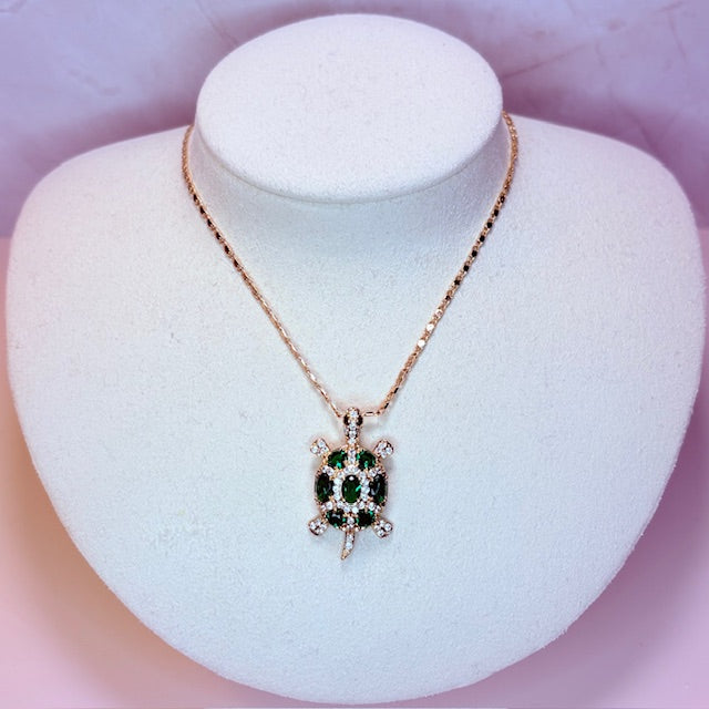 frosted emerald turtle necklace