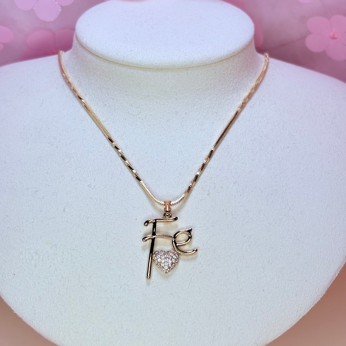 "Fe" necklace with embellished heart
