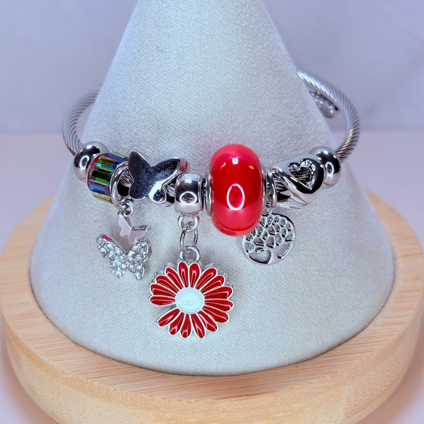 enchanted love flower charm bangle