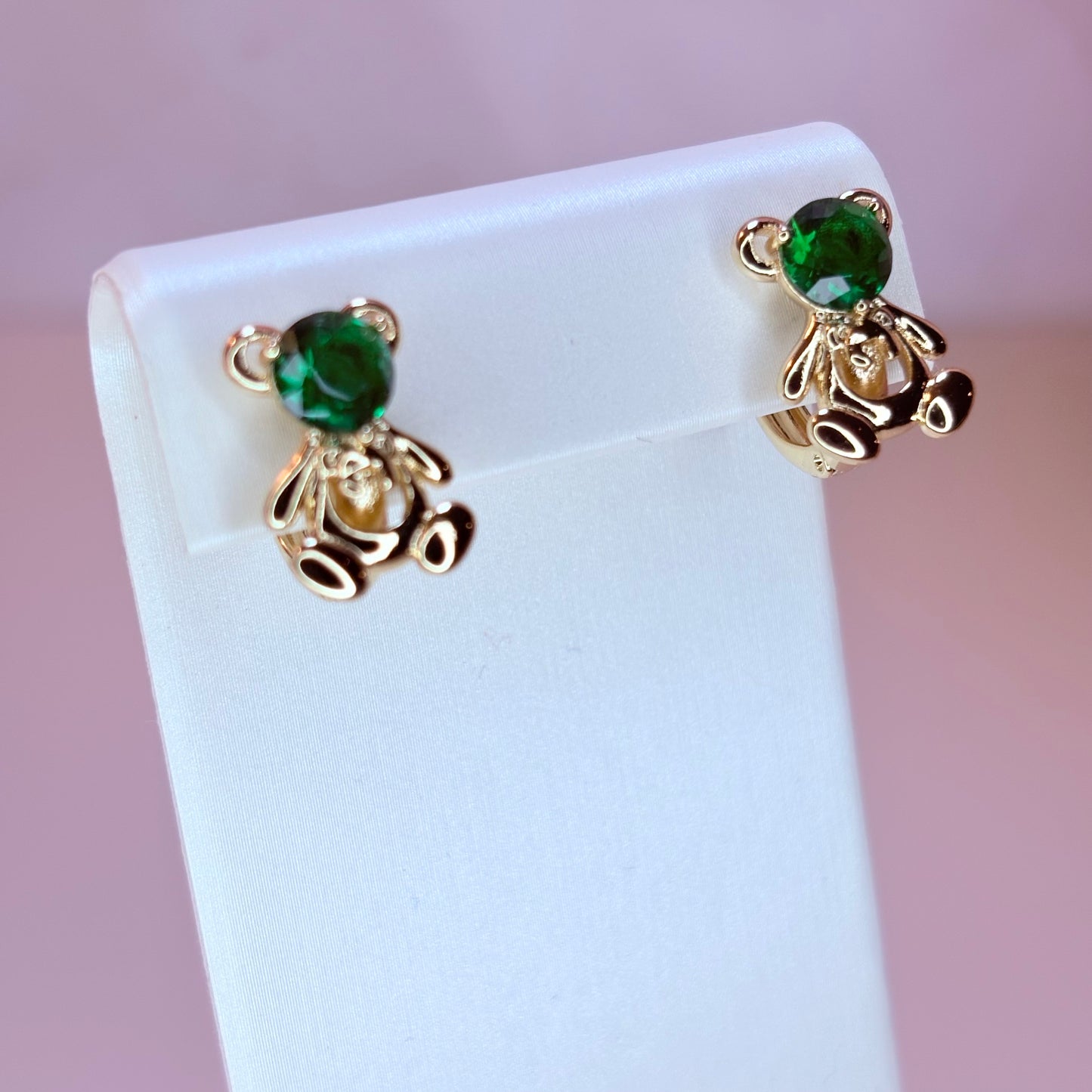 gold emerald bear earring
