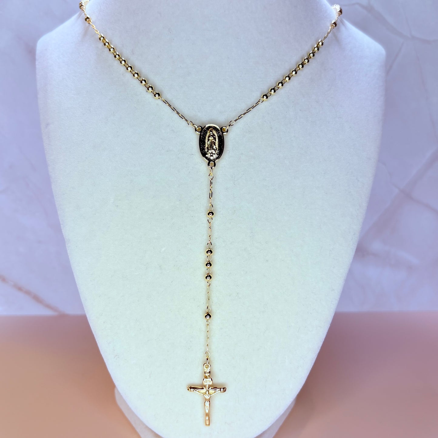 mary with cross rosary 18"