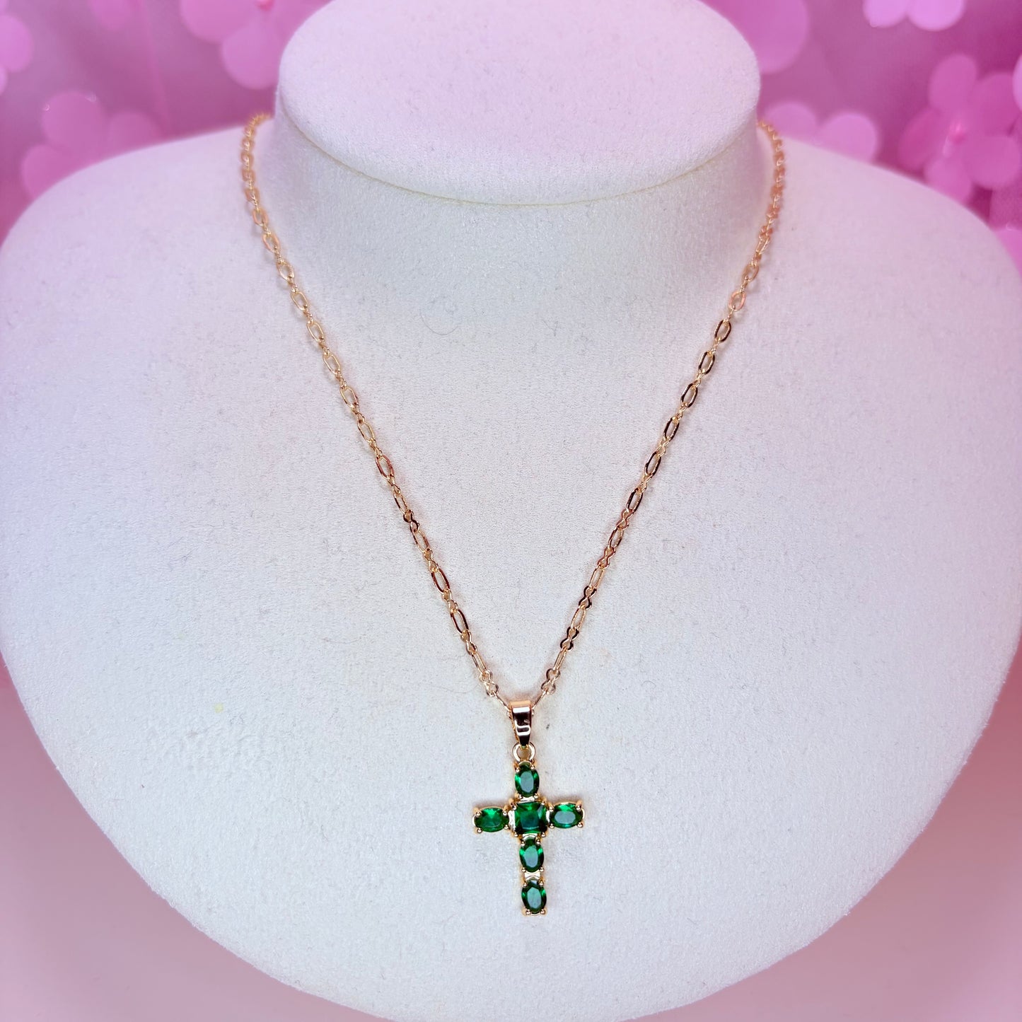 mini emerald cross necklace