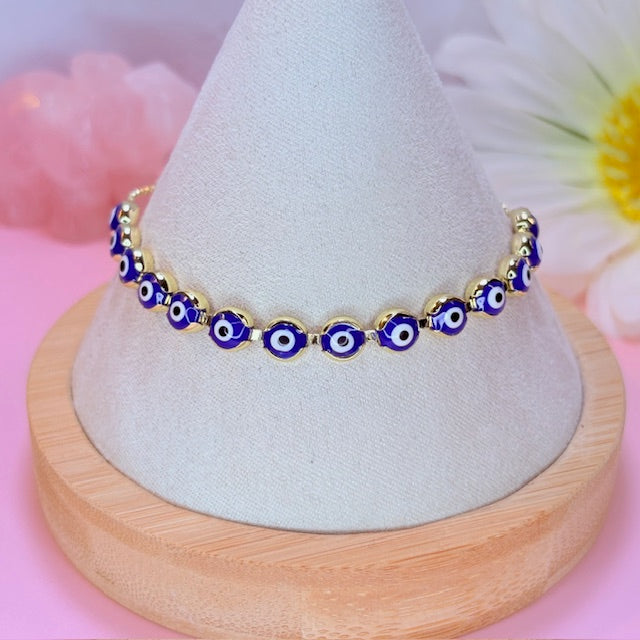 adjustable ocean blue evil eye bracelet