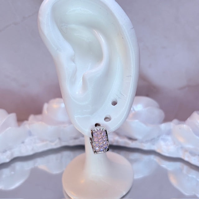 silver opal glow huggie earrings