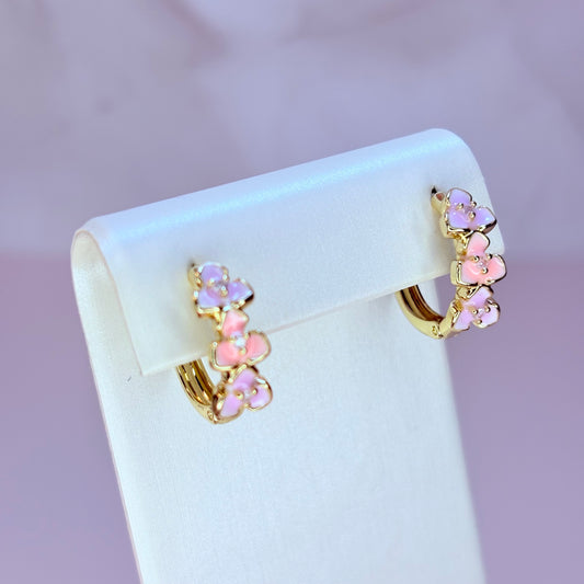 pastel flower small hoop earrings