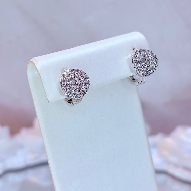 silver pave circle sparkle huggie earrings