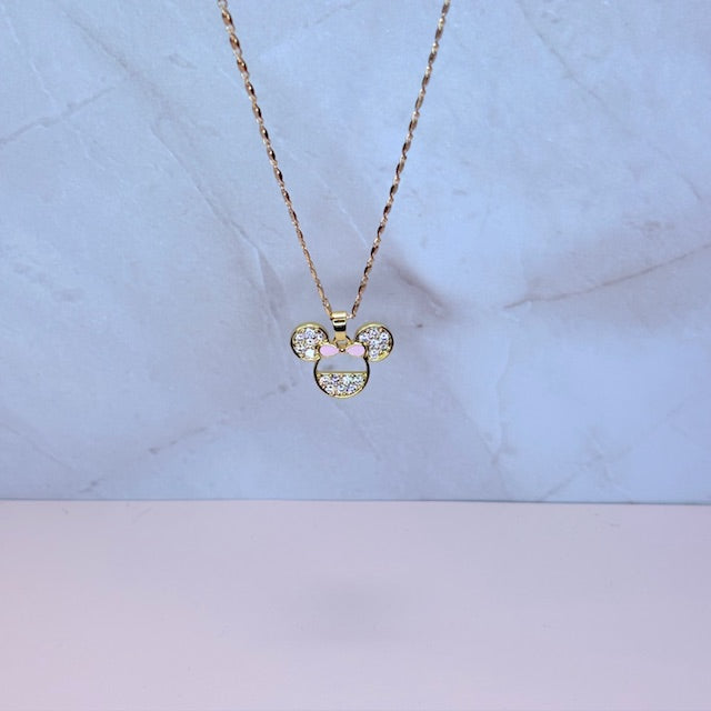 pink bow minnie necklace