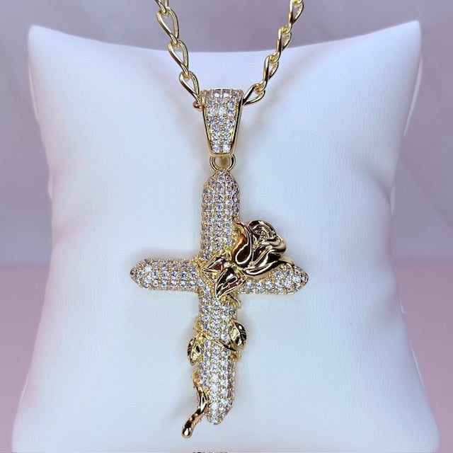 rosette cross necklace