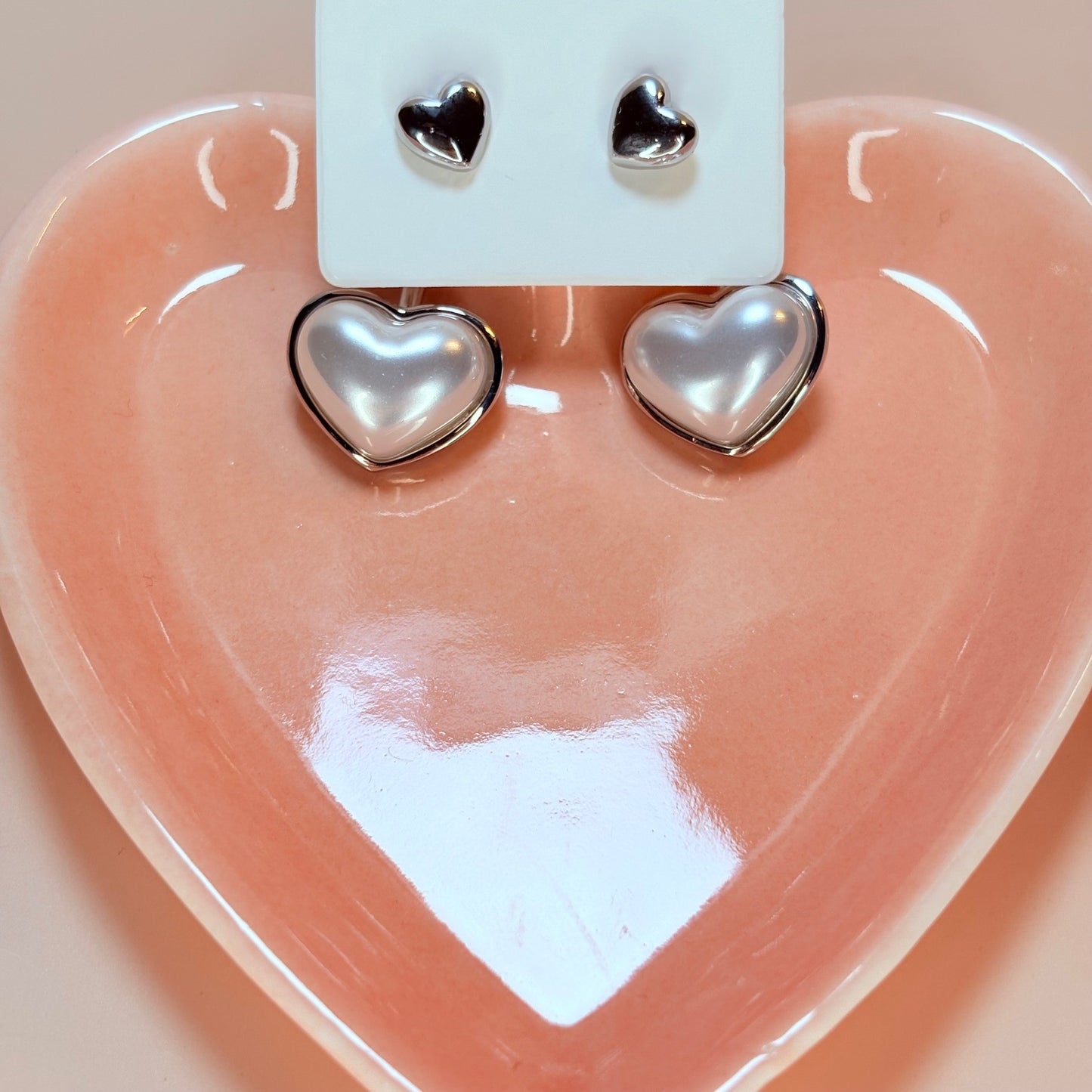 silver with pearl heart earrings