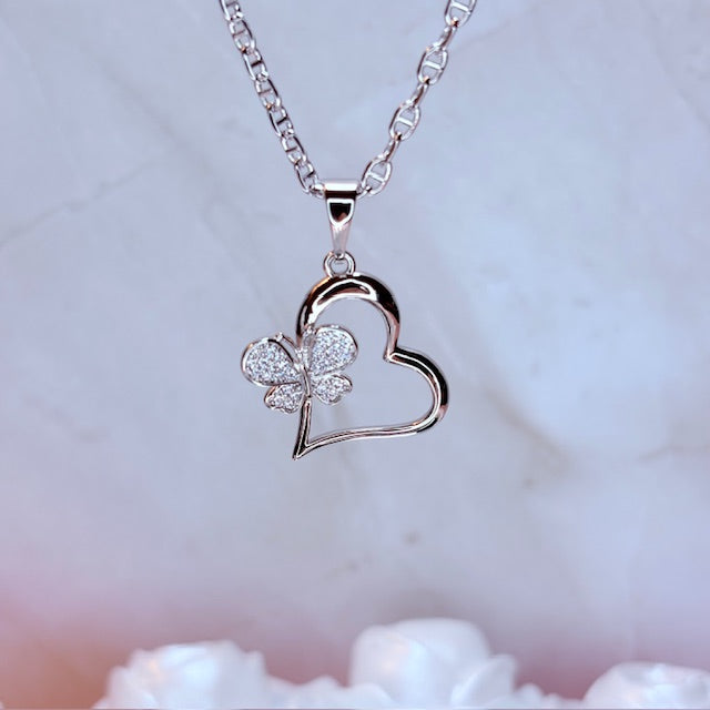 silver anela butterfly heart necklace