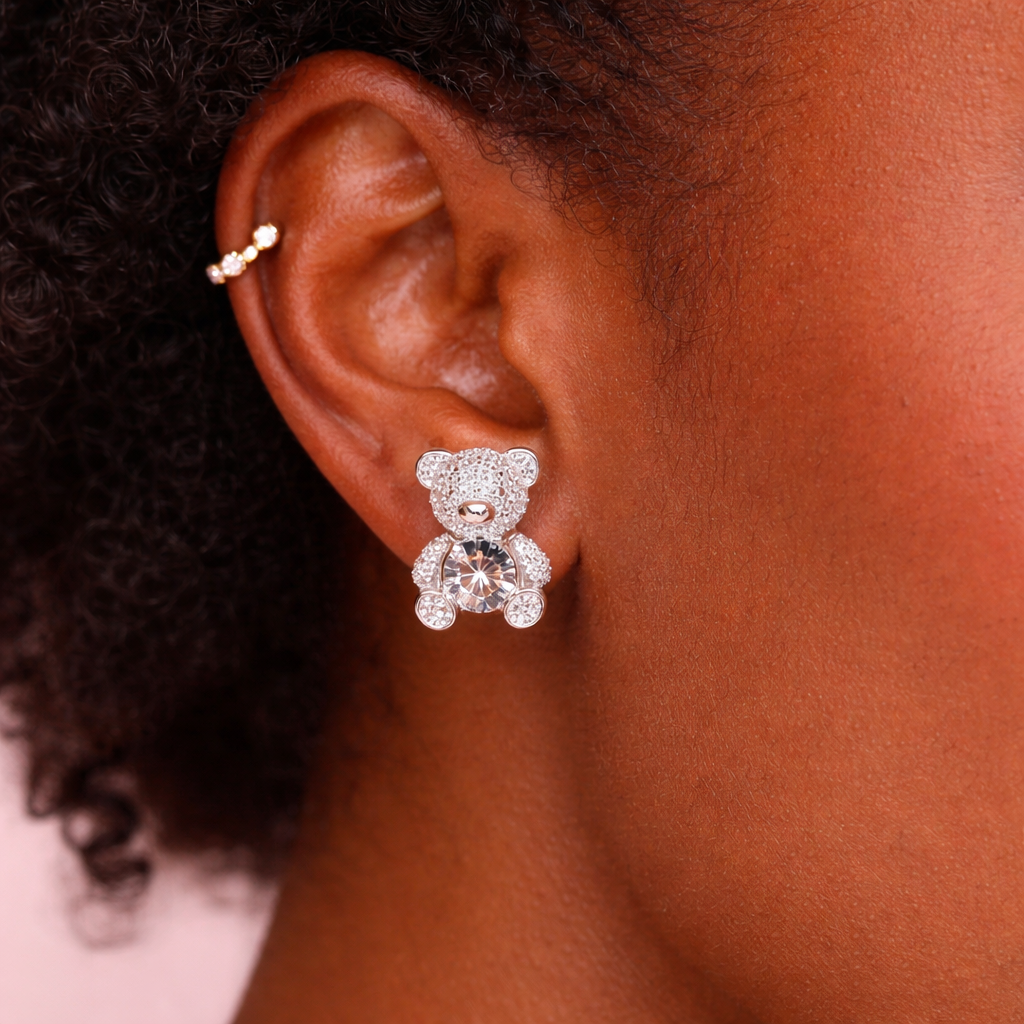 silver baby bear bling studs