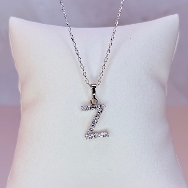 silver embellished initial necklace