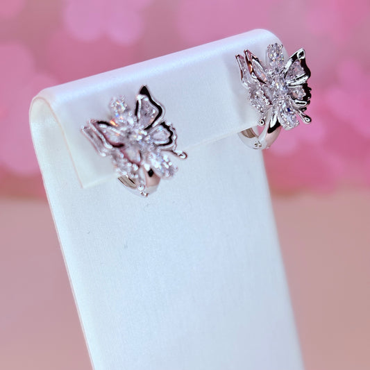 silver butterfly hoop earrings