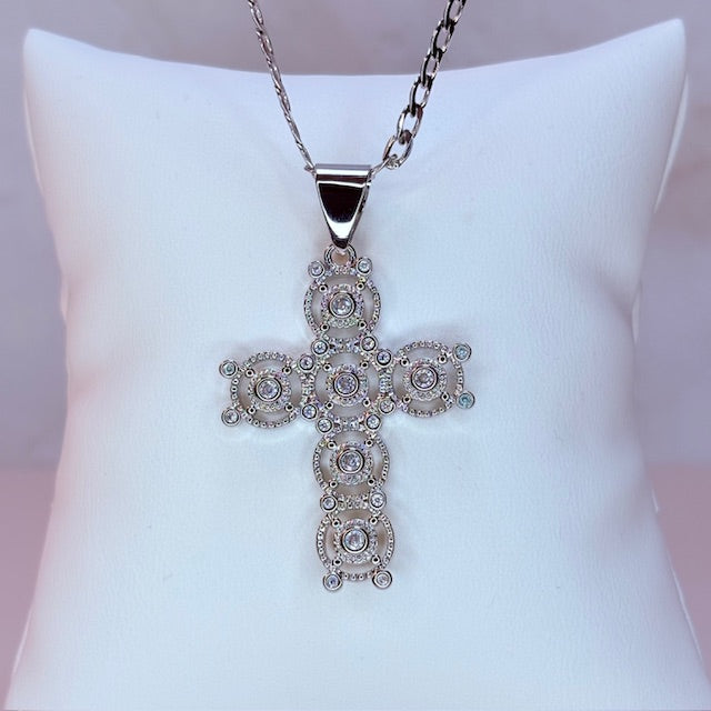 silver cherub sparkle cross necklace