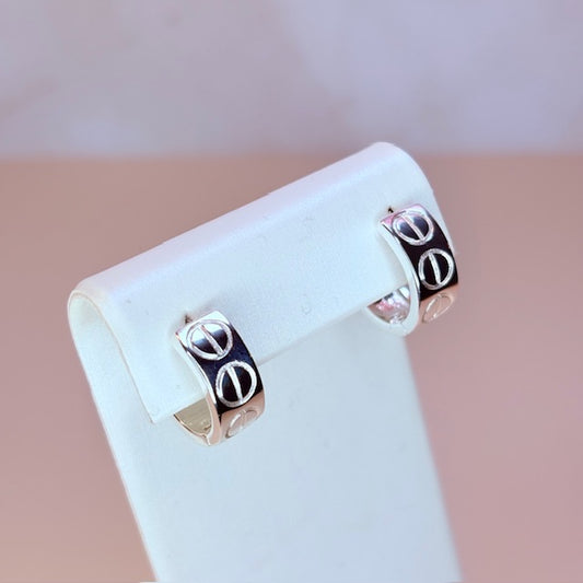 silver dainty screw accent hoop earrings