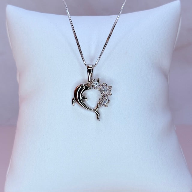 silver dolphin love necklace