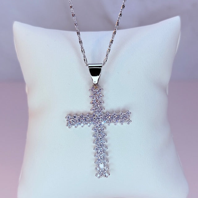 silver faith sparkle cross necklace