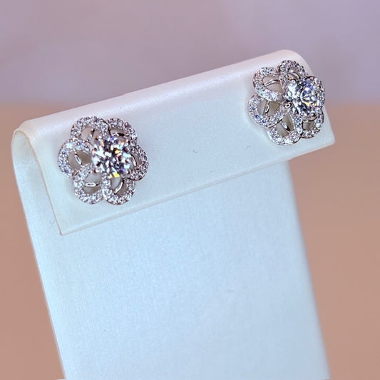 silver embellished flower earrings