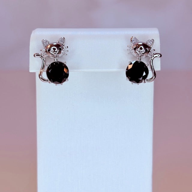 silver kitty earrings