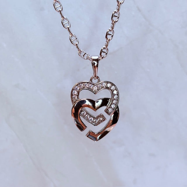 silver lani double heart necklace