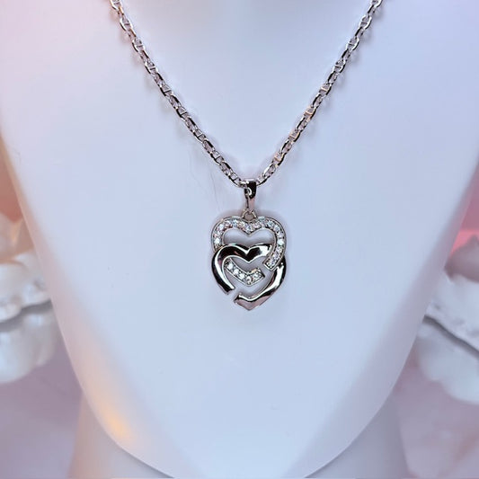 silver lani double heart necklace