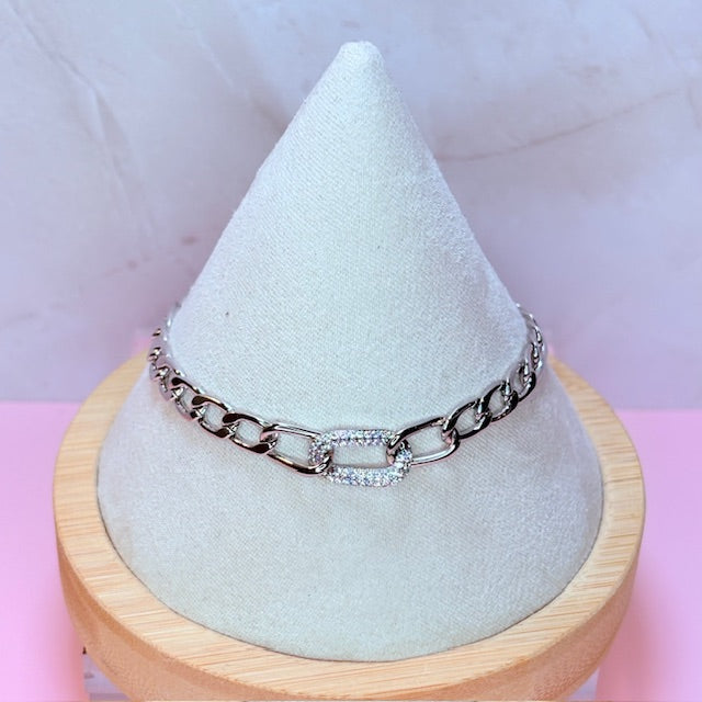 silver iced link bracelet