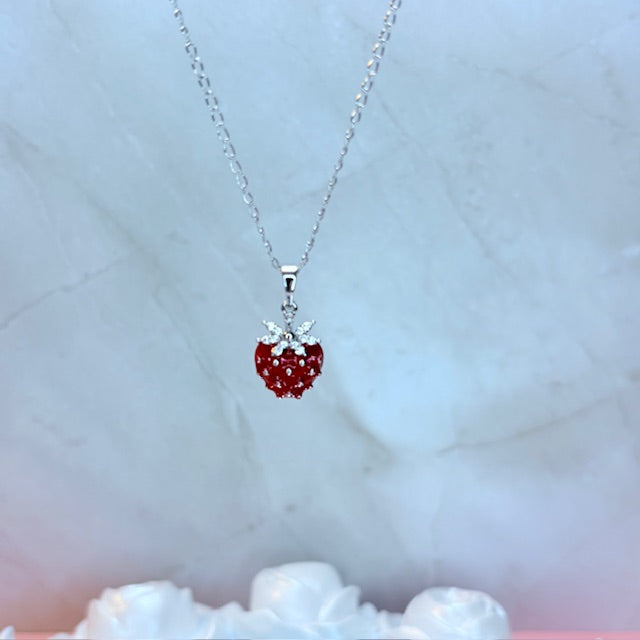 silver mele strawberry necklace