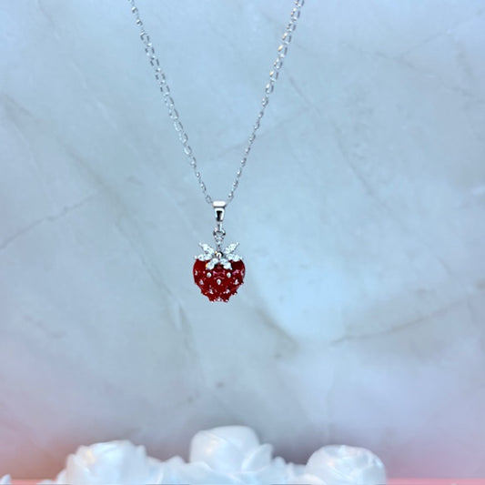 silver mele strawberry necklace