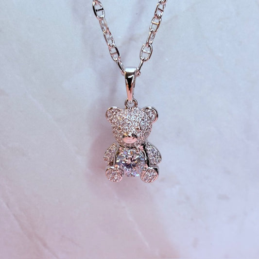 silver mini bear necklace