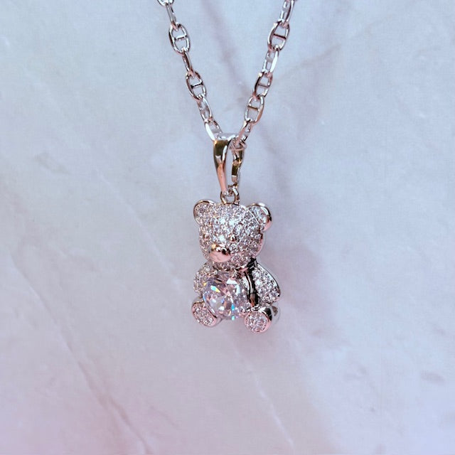 silver mini bear necklace