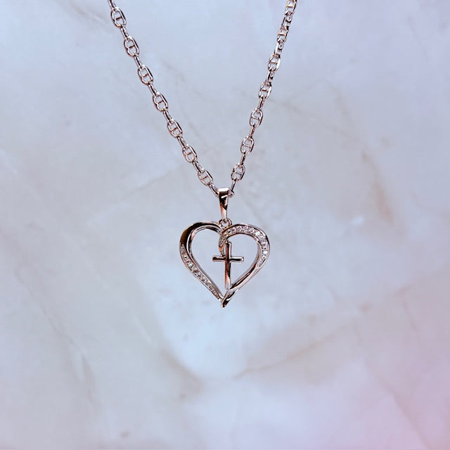 silver nalani cross heart necklace