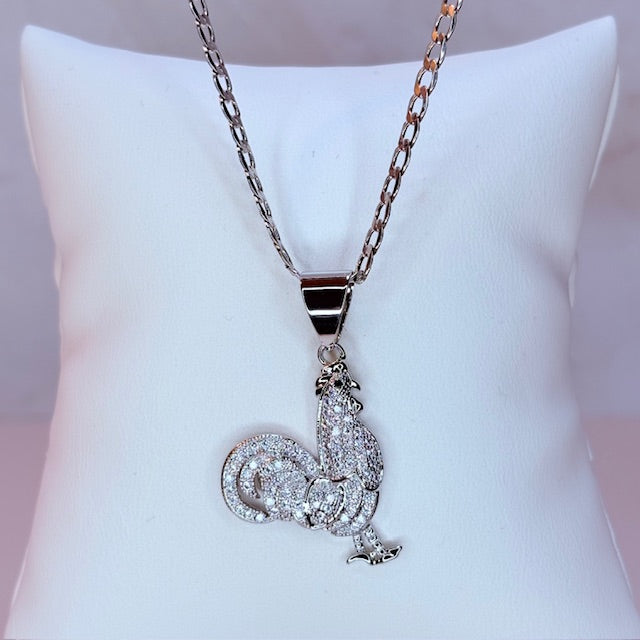 silver rosy rooster necklace