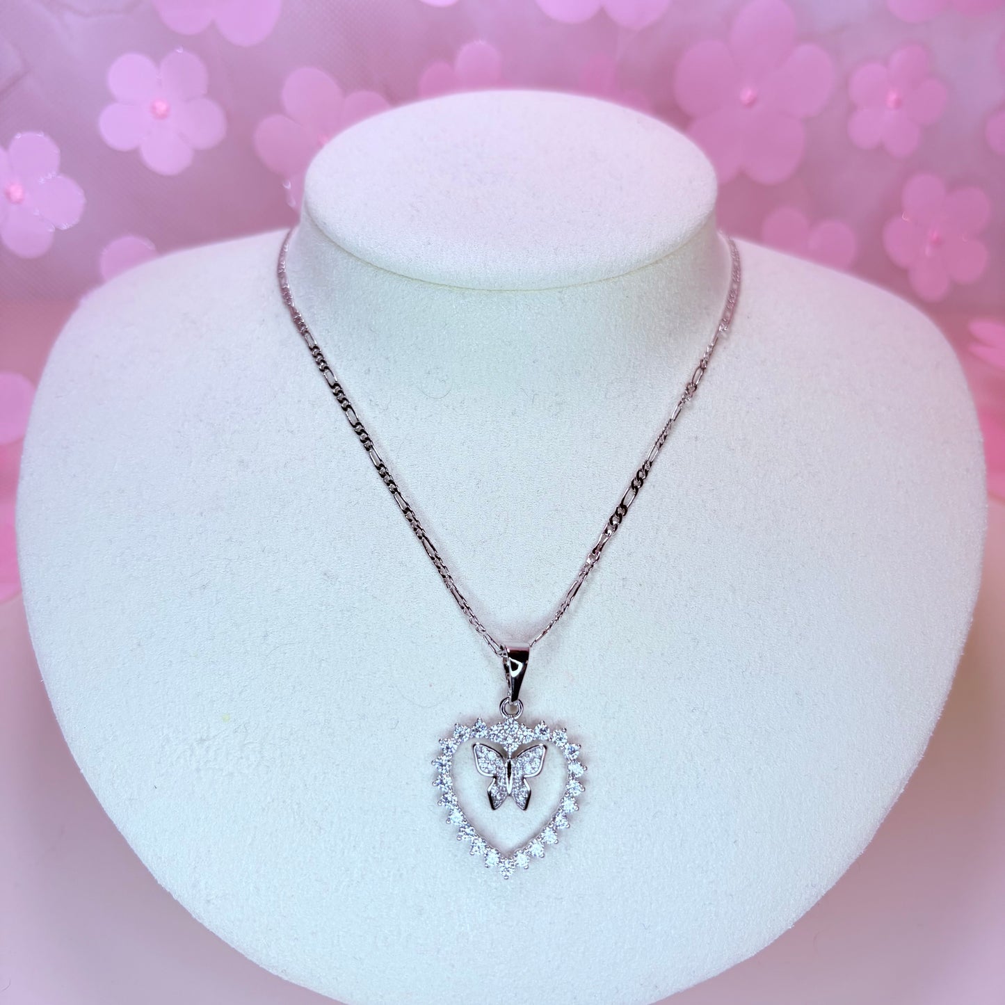 alina silver dancing butterfly heart necklace