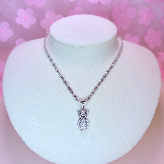 tilly silver teddy bear necklace