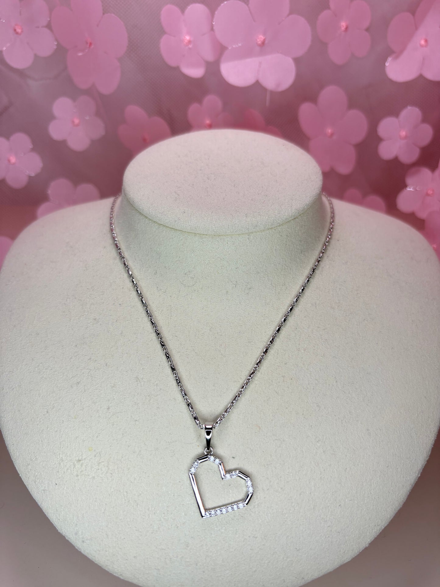 silver dainty open heart necklace