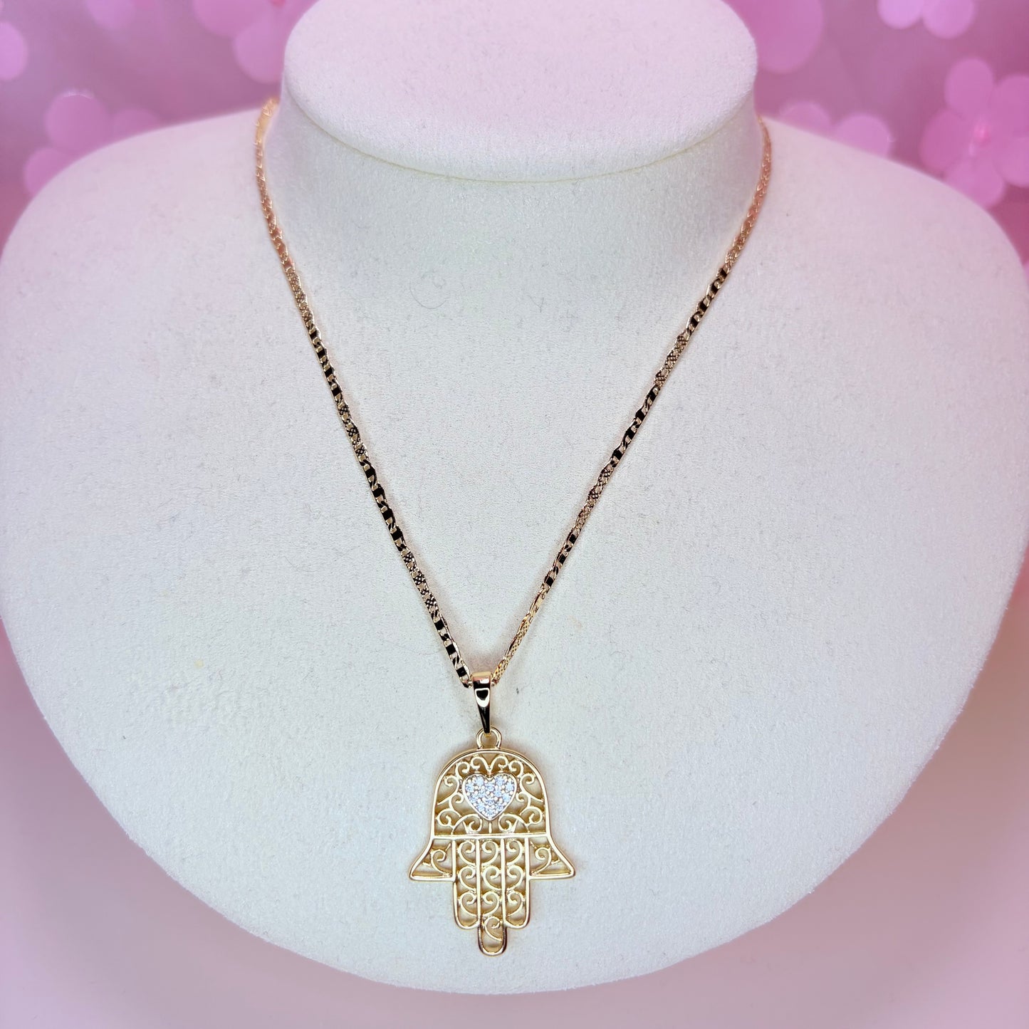 amira lace hamsa heart necklace