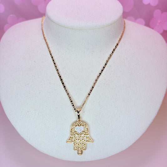 amira lace hamsa heart necklace