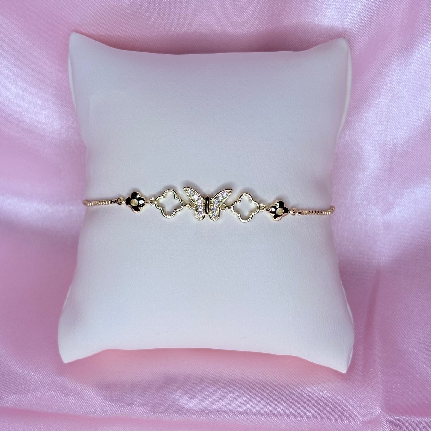 adjustable butterfly with flowers bracelet