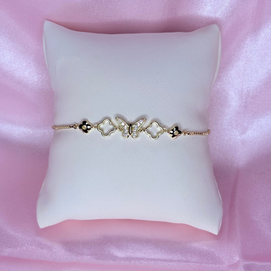 adjustable butterfly with flowers bracelet