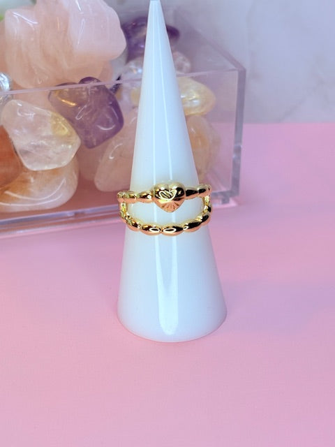 adjustable mini puffy heart ring