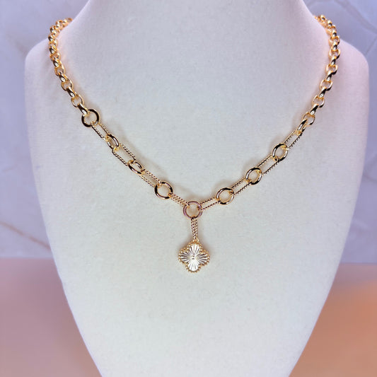 amara cable paperclip with gold flower necklace