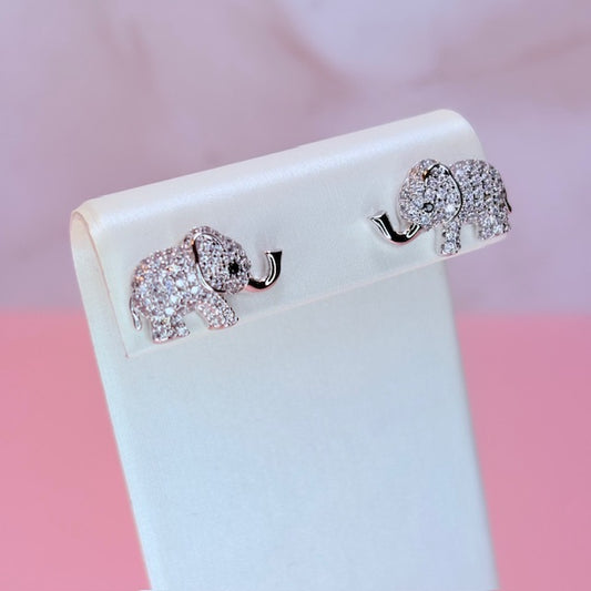silver baby elephant sparkle studs