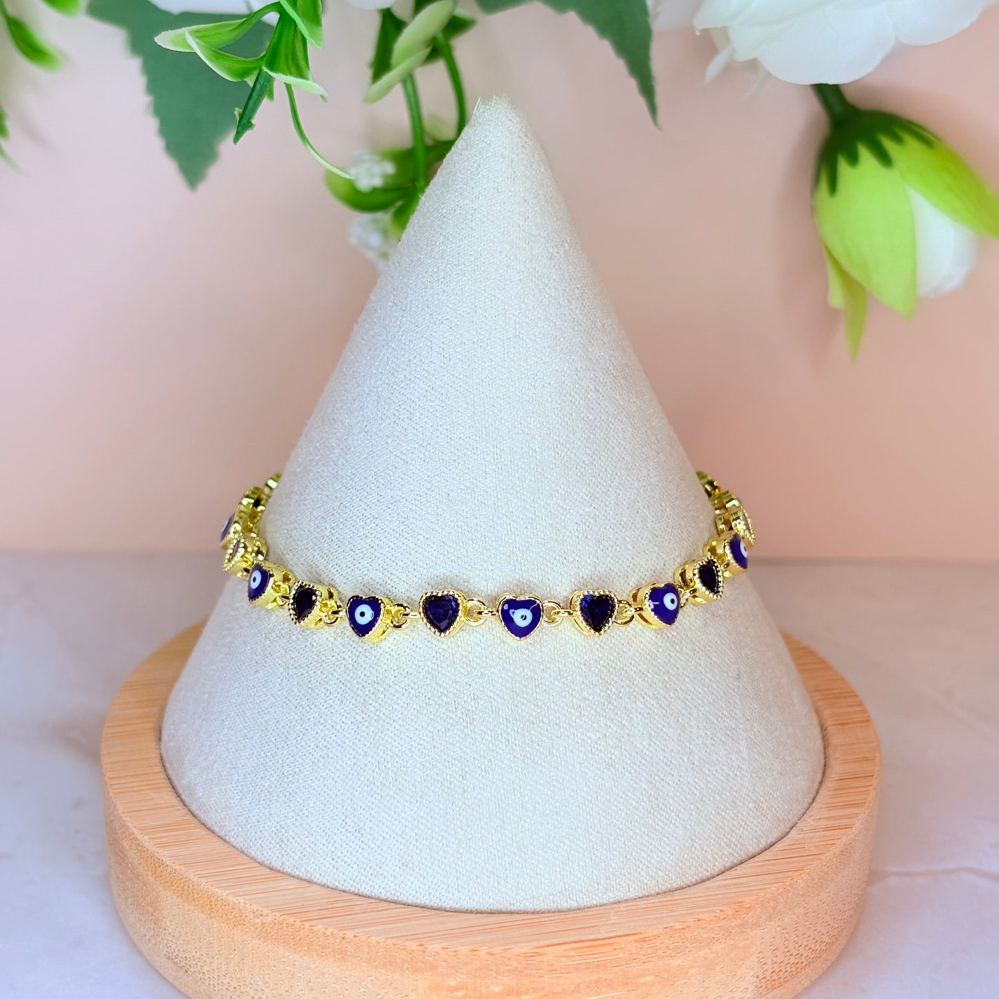 blue heart evil eye bracelet