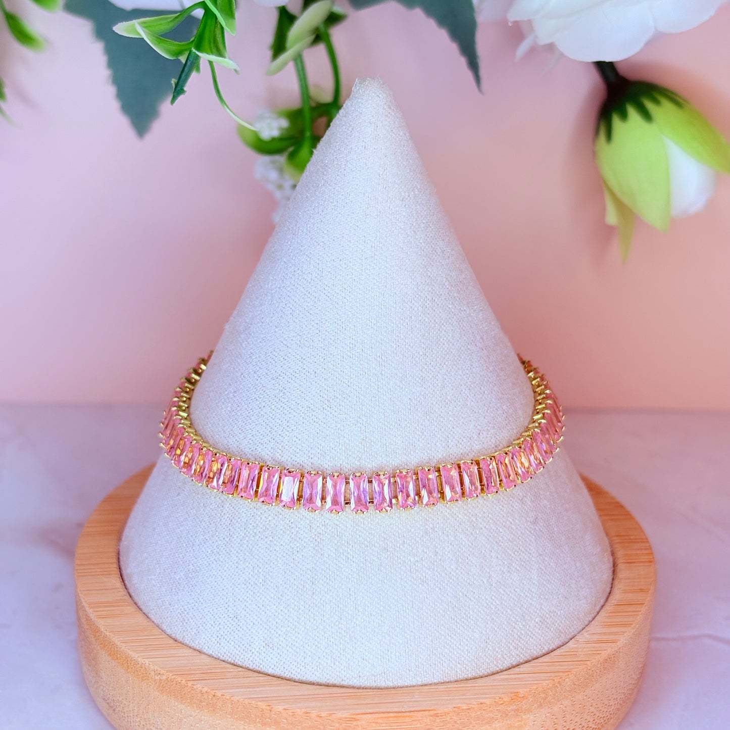 blush quartz tennis bracelet