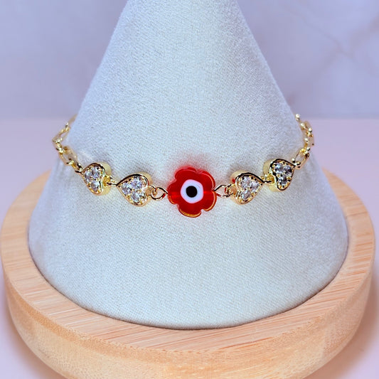 calinda flower evil eye w/hearts bracelet