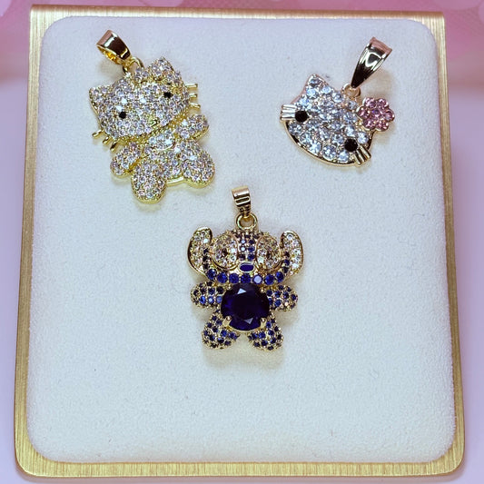 kitty & stitch pendant trio