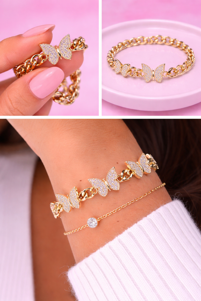 cuban link butterfly bracelet